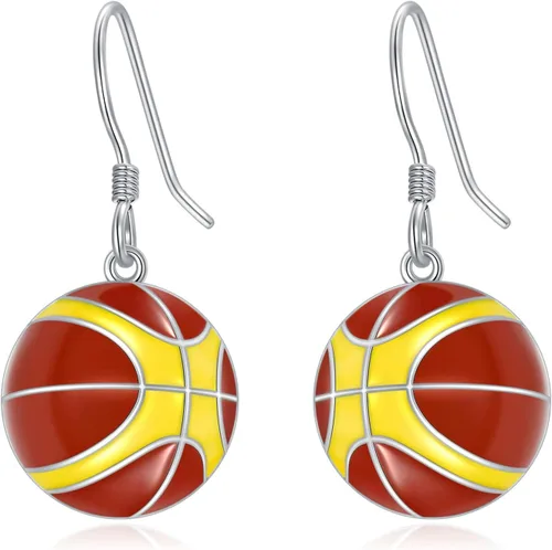 Vista 9 de Aretes deportivos de plata de ley para béisbol, fútbol, voleibol, tenis, baloncesto, aretes colgantes de media bola, aretes de atletas, aretes