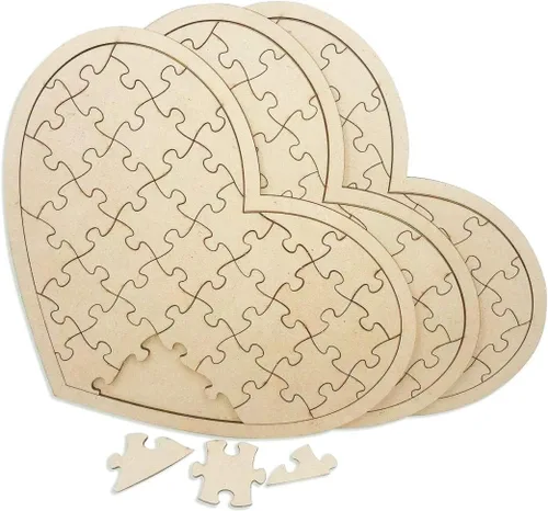 Vista 3 de Paquete de 3 rompecabezas de madera en blanco en forma de corazón de 11.2 x 8.4 pulgadas, tablero de rompecabezas de madera sin terminar, lienzo