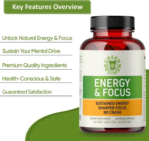Vista 7 de Green Regimen Cápsulas Energy & Focus - Suplemento nootrópico natural para una claridad mental sostenida, concentración y alerta mejoradas, sin