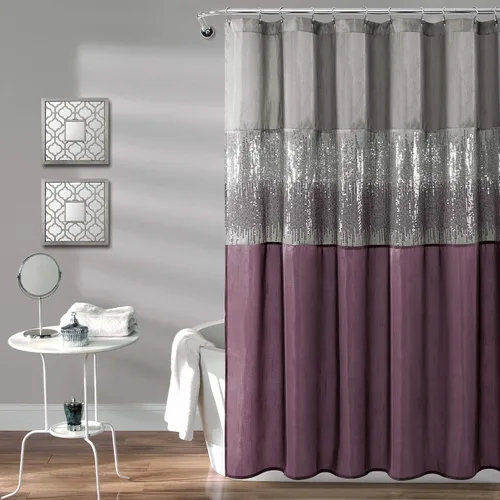 Vista 19 de Lush Decor Cortina de Ducha Night Sky, Individual, 72" An x 72" L, Negro - Cortina de Ducha con Lentejuelas - Cortina de Baño Brillante de Bloques