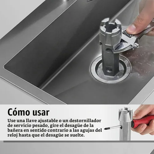 Vista 7 de Llave removedor de drenaje de bañera - Herramienta de aleación de zinc de doble extremo para baño y casa de baños