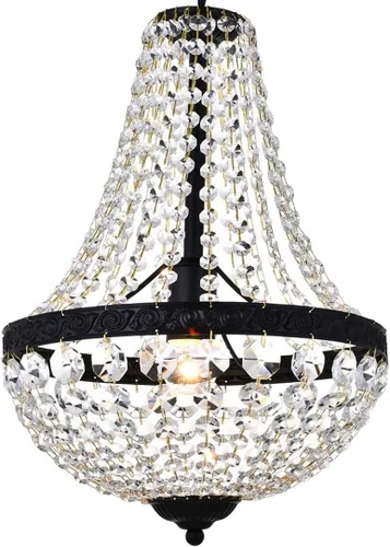 Vista 5 de Bestier Moderno imperio francés con acabado negro de granja, lámpara colgante de cristal de granja, lámpara LED de techo, lámpara de comedor, baño