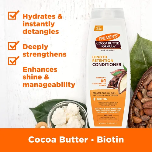 Vista 3 de Palmer's Acondicionador de retención de longitud de manteca de cacao y biotina, 13.5 onzas