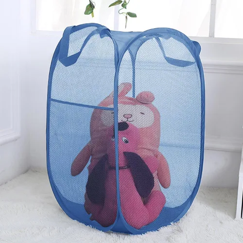 Vista 3 de Cesta de malla desplegable para la lavandería, cestas plegables para ropa sucia, cestas plegables para ropa sucia para baño, dormitorio Azul ceniza