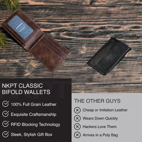 Vista 3 de NKPT - Cartera plegable de piel para hombre, alta capacidad RFID, cartera Rfid, talla única