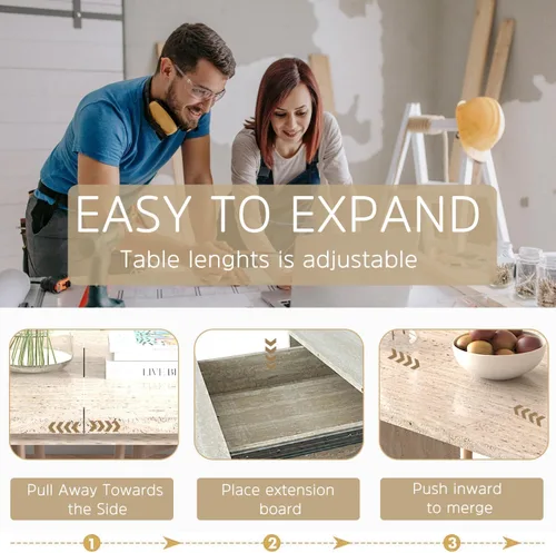 Vista 4 de Henf Juego de mesa de comedor extensible de 5 piezas para 4, mesa de cocina de imitación de mármol de 63"-79" con 4 sillas negras, juego de mesa