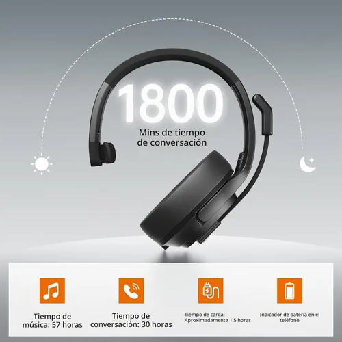 Vista 3 de EKSA Auriculares Bluetooth mejorados para camionero con micrófono ENC, alcance inalámbrico de 99 pies y tiempo de conversación de 30 horas