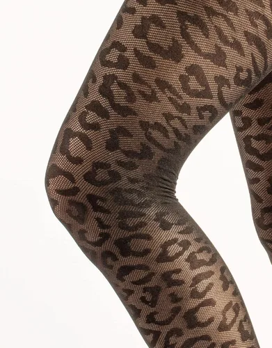 Vista 4 de CALZITALY Mallas opacas con estampado de leopardo Negro SM, LXL 50 DEN Made in Italy