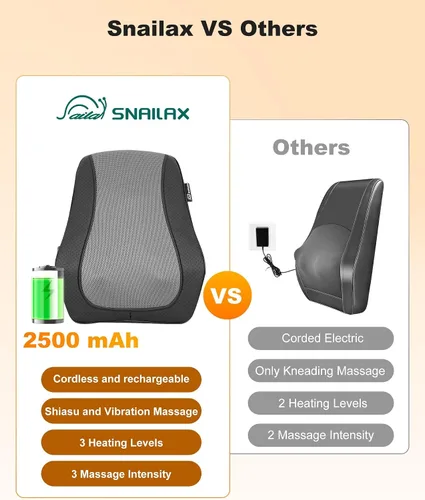 Vista 4 de Snailax Shiatsu Masajeador de espalda con calor, almohada de masaje de Negro tinta