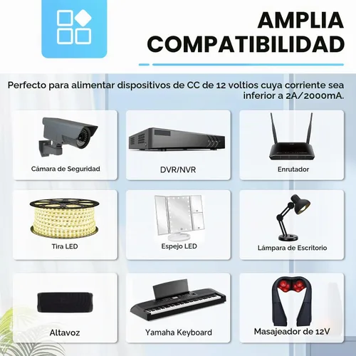 Vista 7 de Adaptador de corriente CA 100-240V a CC 12V 2A (2000mA) y cable divisor de alimentación de 4 vías para cámaras de seguridad CCTV/DVR/NVR/Tira