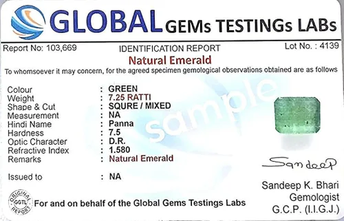 Vista 5 de Tongari Piedra esmeralda colombiana original de 9.25 ratti8.52 quilates sin calefacción, con certificación de laboratorio, piedra preciosa suelta