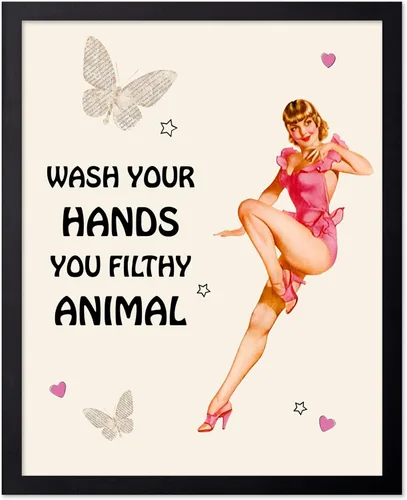 Vista 107 de Poster Master Pin Up Girl Poster - Better Late Than Ugly Print - Butterfly Art - Modern Art - Trendy Art - Gift for Men & Women - Funny Decor for
