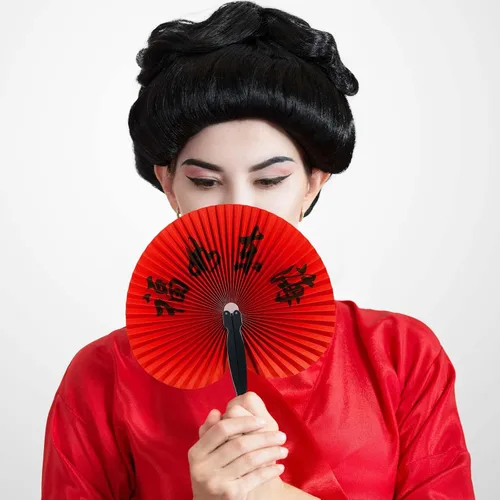 Vista 7 de Jetec 5 abanicos de mano plegables chinos, abanicos de mano de papel japonés oriental para decoración de fiestas de boda, juego de fanáticos