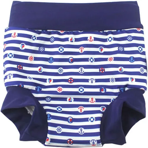 Vista 2 de Leideur Pañales de natación para bebé para niños, pantalones cortos de natación de cintura alta (2-3 años, rayas azul marino + peces)