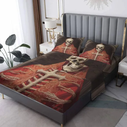 Vista 11 de Divertidas sábanas de esqueleto tamaño individual, sábanas de microfibra suave con bolsillo profundo, sábanas y fundas de almohada estampadas sin