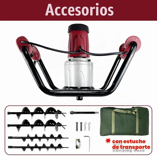 Vista 4 de Excavadora eléctrica del agujero del poste de 1500W con los pedazos del reverso, 2×6" y 2×4" Rojo
