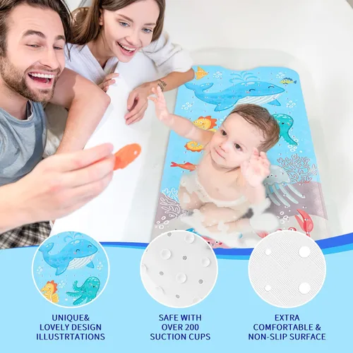 Vista 6 de PRATIQUE Alfombra de baño para niños antideslizante de 40 x 16 pulgadas, extra larga, tapete de baño para niños, tapete de seguridad antideslizante