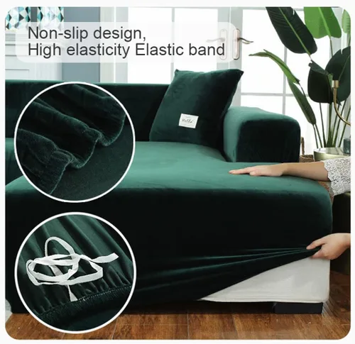 Vista 4 de Funda de terciopelo para sofá en forma de L, 1, 2, 3, 4 plazas, funda elástica para sofá seccional, protector de muebles antideslizante para niños