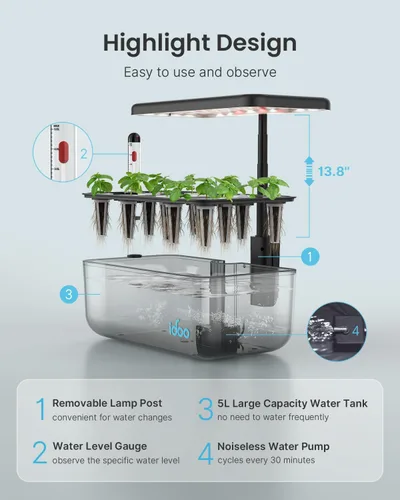 Vista 6 de iDOO Kit de sistema de cultivo hidropónico de 12 cápsulas, regalos navideños regalos de jardinería para mujeres, mamá, papá, niños, jardín