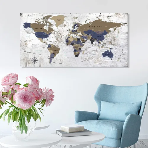 Vista 6 de ZEYDRT Arte de pared del mapa del mundo, pintura en lienzo para oficina, sala de estar, mapa del mundo, arte en lienzo, decoración de pared
