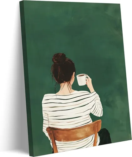 Vista 9 de Lienzo de mujer afroamericana, arte de pared de niña negra leyendo en el baño, imagen de arte de pared verde simplicidad mujer negra, póster