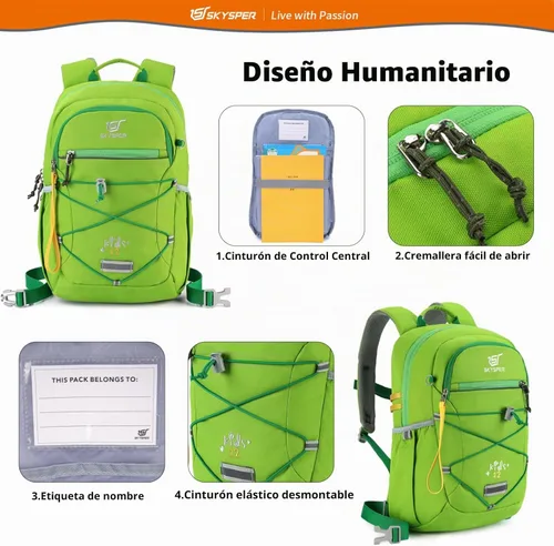 Vista 4 de SKYSPER Mochila para Niños 12L Bolsa Escolar para Niños y Niñas Edades 4-8 para Viajes, Días de Paseo y Clases Applegreen