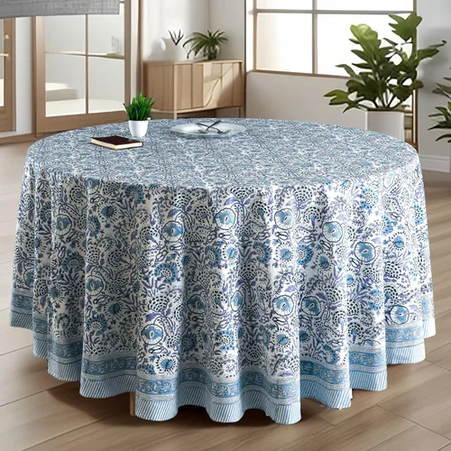 Vista 28 de CPC Mantel redondo - Mantel de algodón con estampado de bloques indios - Mantel de algodón impreso a mano y lavable - Primavera/Verano, mantel