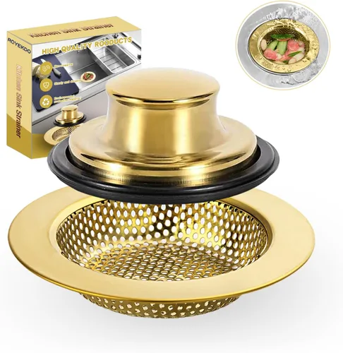 Vista 10 de RQYEKDO Kits de coladores de fregadero de cocina, juego de coladores de drenaje de fregadero de acero inoxidable, tapón de fregadero de gran