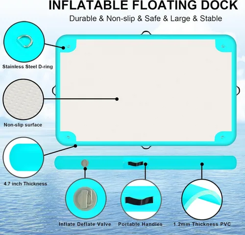 Vista 3 de Inflatable Floating Dock Platform Floating Island Raft Water Mat Swim Raft with None-Slip Surface for Pool Beach Ocean