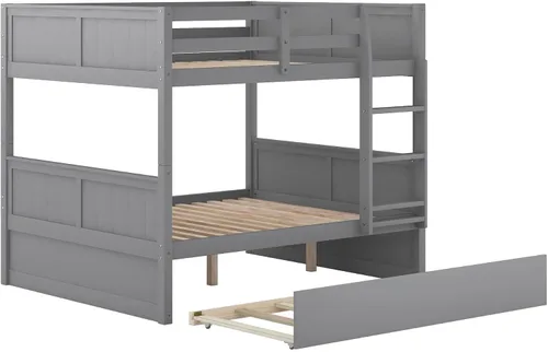Vista 6 de SOFTSEA Litera de tamaño matrimonial sobre matrimonial con nido convertible a 2 camas con barandilla de longitud completa y escalera, no necesita