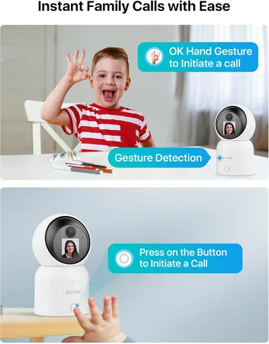 Vista 4 de ZOSI Cámara de seguridad WiFi inteligente de 4 MP, panorámica/inclinación de 360°, videollamadas de 2 vías, detección humana