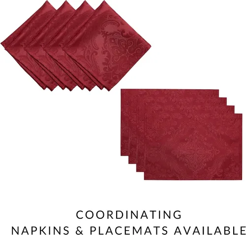 Vista 4 de Elrene Home Fashions Caiden Elegance - Mantel de tela damasco impermeable, resistente a las manchas y a las arrugas, 70 pulgadas, redondo, color rojo