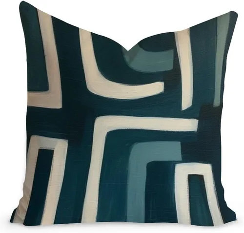Vista 30 de Cojín de cojín verde salvia con rayas geométricas estilo granja enrejado imperial geométrico verde para sofá, funda de cojín de doble cara, 24 x 24