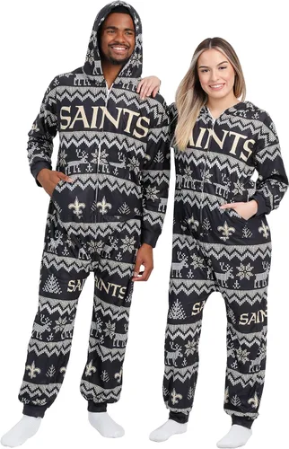 Vista 33 de FOCO Unisex NFL Team Logo Pajamas One Piece Onesie Patrón feo navideño