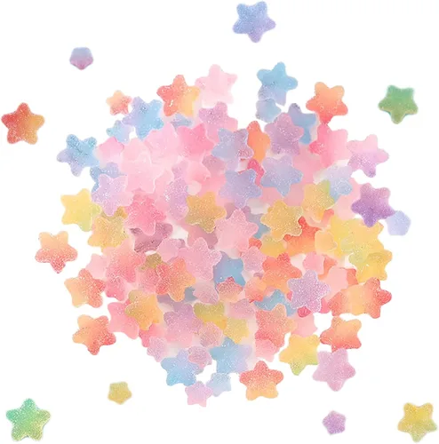 Vista 8 de DIYOMR 60 cuentas de caramelo de resina de caramelo con parte trasera plana, adornos de uñas a granel, dijes en forma de corazón y estrella