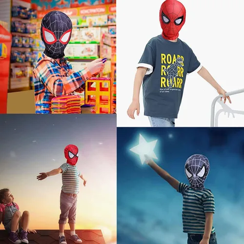 Vista 5 de KEbia Conjunto de máscara de Halloween para niños, juego de 4 piezas con sombrero de superhéroe