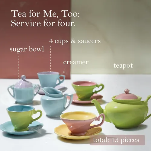 Vista 4 de Rosanna Juego de té de porcelana para niños, 11 onzas líquidas, juego de fiesta de té en miniatura para niñas, servicio para 4, divertido