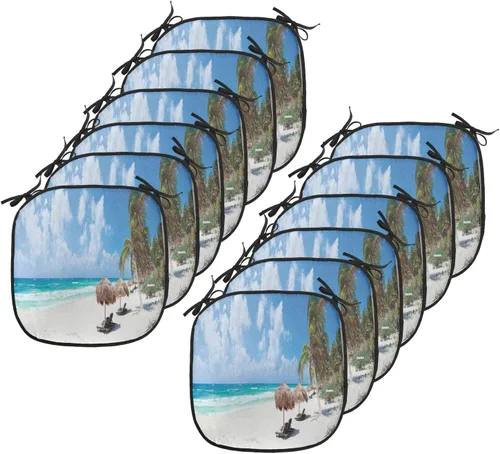 Vista 9 de Lunarable Cojín para silla costera, diván del desierto, descanso solitario, vacaciones, tropical, resort playa, ocio, asiento acolchado para cocina