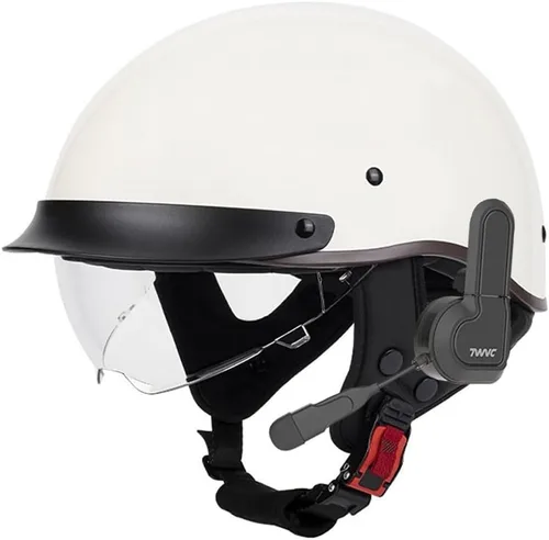 Vista 5 de Casco de motocicleta con Bluetooth, estilo alemán, casco abierto, aprobado por DOT, micrófono con altavoz integrado con visera retráctil