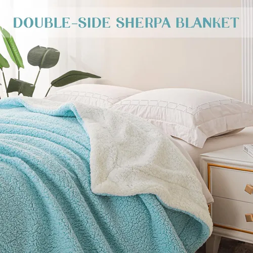 Vista 6 de Exclusivo Mezcla Manta reversible Sherpa para sofá, manta de forro polar gruesa y cálida para invierno, suave felpa esponjosa, 50 x 60 pulgadas
