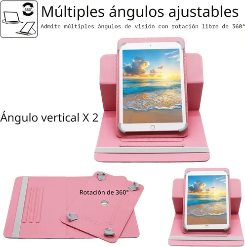 Vista 5 de Funda universal para tablet Android de 10 y 10.1 pulgadas, Dluggs de piel sintética con rotación de 360 grados, soporte multiángulo