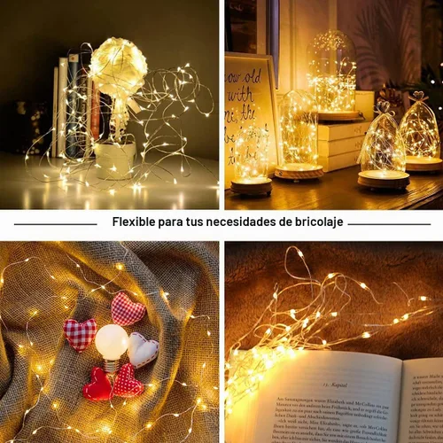 Vista 3 de Guirnalda de luces parpadeantes a pilas, paquete de 6 unidades, cable Cooper de 6.6 pies, 20 L, impermeable, para interiores, para dormitorio Blanco