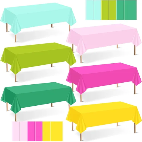 Vista 14 de Mwellewm 6 manteles de plástico desechables, mantel de arcoíris de colores surtidos, rectangular de neón colorido a granel sólido para cumpleaños