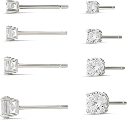 Vista 10 de Amazon Essentials Juego de pendientes de tuerca de plata de ley chapada en oro de 14 quilates con circonita cúbica redonda o corte princesa Oro Rosa