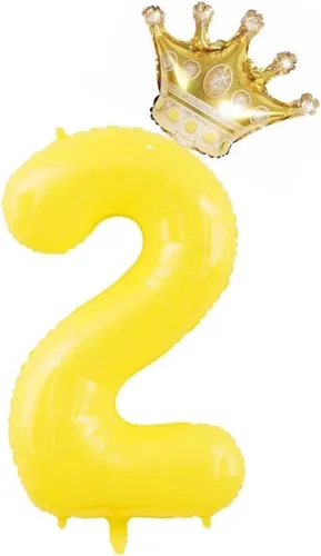 Vista 8 de Globos amarillos grandes de 40 pulgadas con corona, globos de helio de aluminio del número 3, decoraciones de tercer cumpleaños, suministros