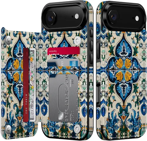 Vista 90 de FUNMIKO Funda tipo cartera para iPhone 15 con tarjetero + clip para efectivo, bloqueo RFID, protección contra caídas de grado militar y obras