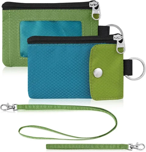 Vista 31 de Artpaxy Cartera minimalista para hombres y mujeres, llavero con bloqueo RFID, con cremallera, pequeña cartera con ventana de identificación, 2