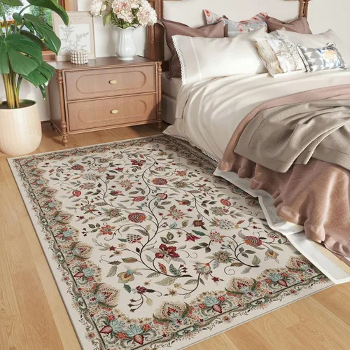 Vista 19 de Rugcomf Alfombra vintage de cachemira de 2 pies 7 x 8 pies, lavable a máquina, antideslizante, alfombra floral de pelo bajo para cocina, lavandería