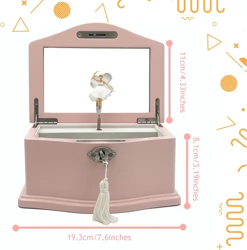Vista 2 de Jozen Gift Caja de joyería musical de bailarina rosa mediana y hucha de metal para niños Banco de dinero para niños (plata) para niños