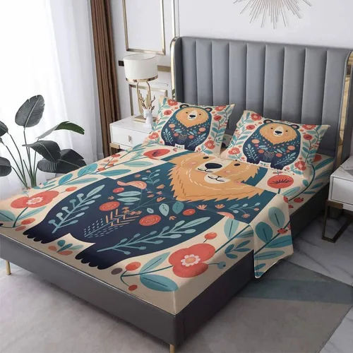 Vista 9 de Bear Sheets - Juego de sábanas de tamaño individual, sábanas de microfibra suave y bolsillo profundo, sábanas y fundas de almohada estampadas sin